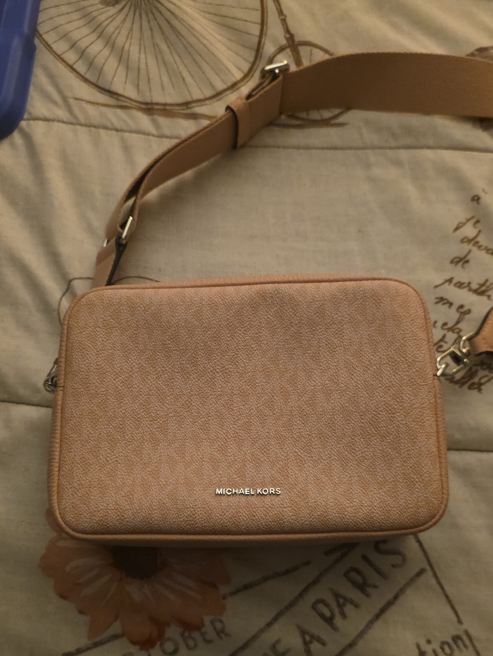 Michael Kors Beige/Tan Crossbody Camera Bag with Logo Plaque